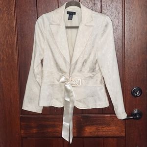 B Darlin Ivory Cream Jacquard Floral Blazer